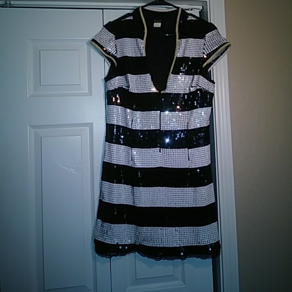 Black and White striped sequin mini dress